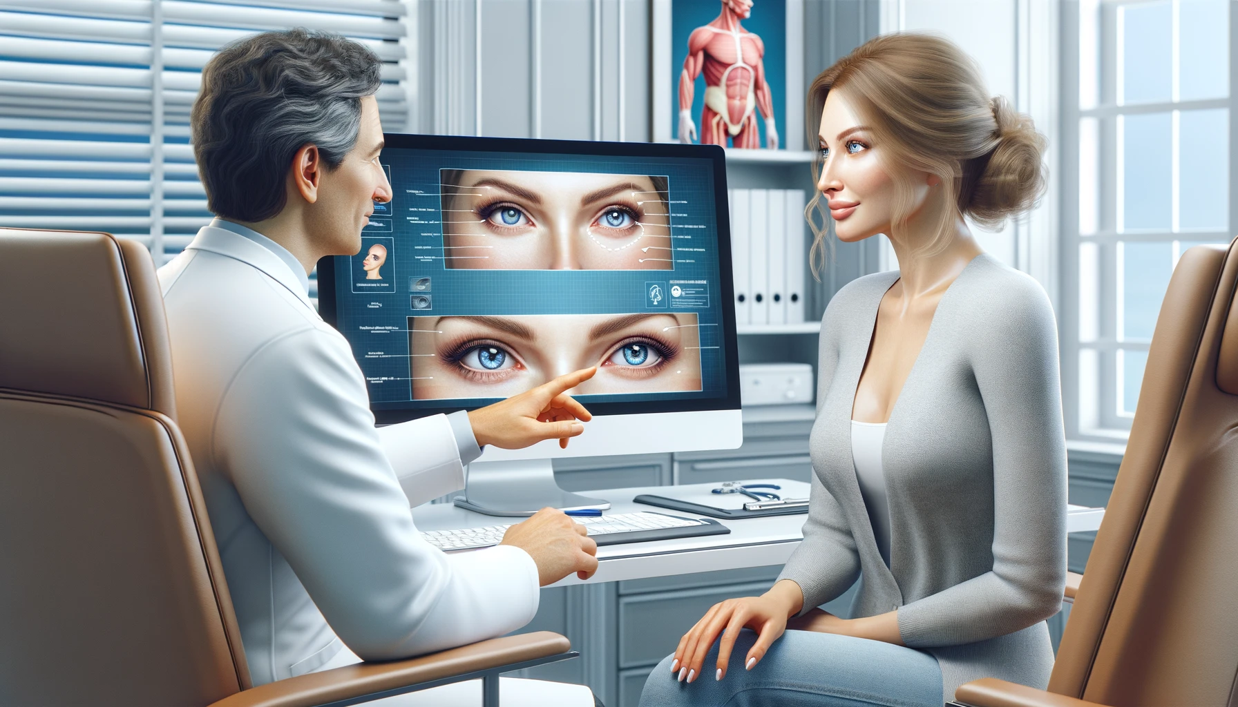 middle-aged Caucasian woman in a cosmetic surgery consultation