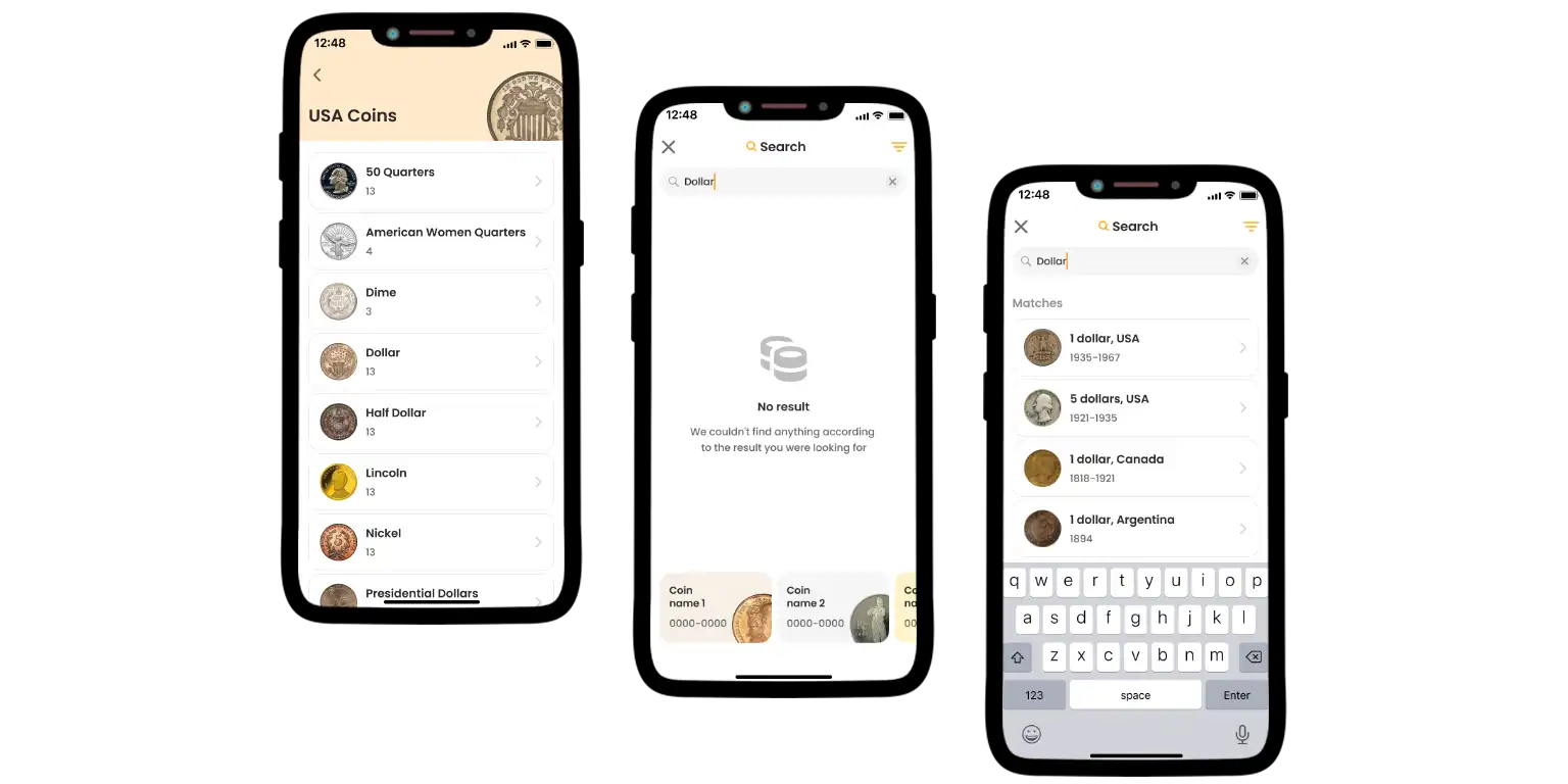 A couple of features of the Coin ID Scanner app.