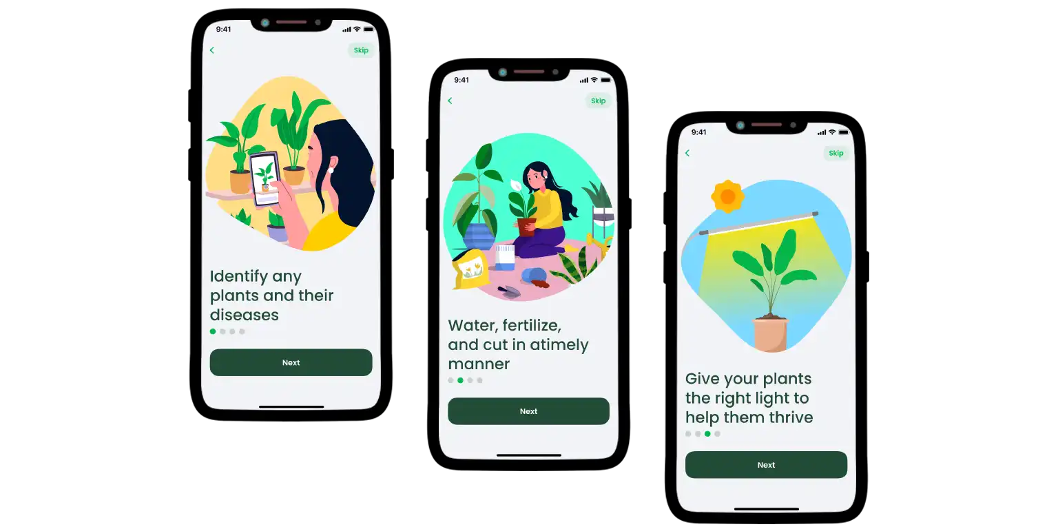 A couple of features of the AI Plant Finder app.